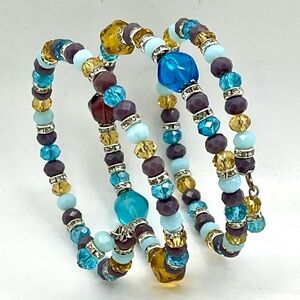 Fab Bead Wrap Memory Wire Bracelet Larimar Turquoise Amethyst Citrine Glass